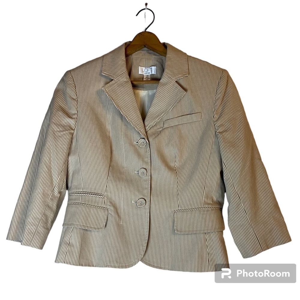 LOFT Women's Tan and White Pinstripe Blazer